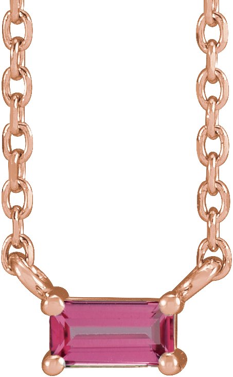 14K Rose Natural Pink Tourmaline Solitaire 18" Necklace