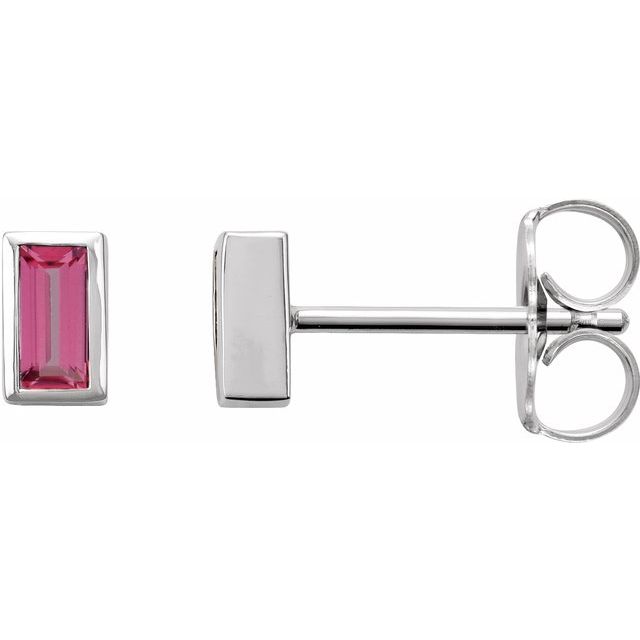 14K White Pink Tourmaline Bezel-Set Earrings