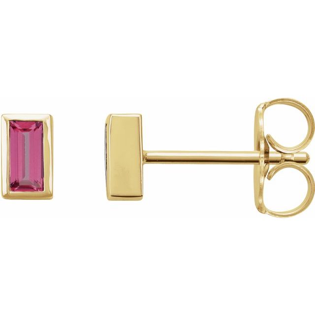 14K Yellow Pink Tourmaline Bezel-Set Earrings