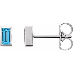 Sterling Silver Natural Swiss Blue Topaz Bezel-Set Earrings