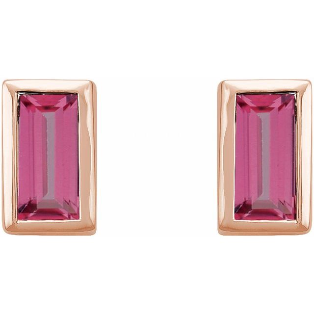 14K Rose Pink Tourmaline Bezel-Set Earrings