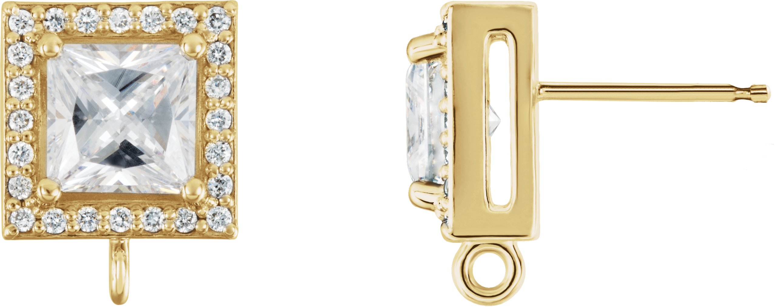 Square 4-Prong Halo-Style Earring with Jump Ring