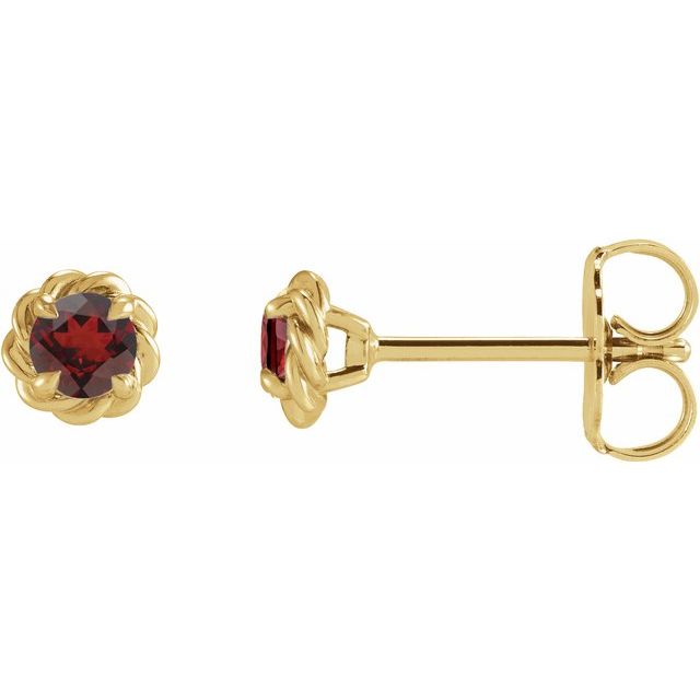 14K Yellow 3 mm Natural Mozambique Garnet Claw-Prong Rope Earrings
