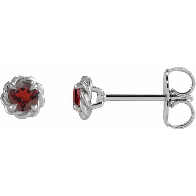 14K White 4.5 mm Natural Mozambique Garnet Claw-Prong Rope Earrings