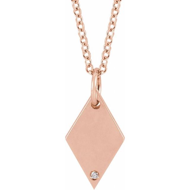 14K Rose .005 CT Natural Diamond Rhombus 16-18 Necklace 