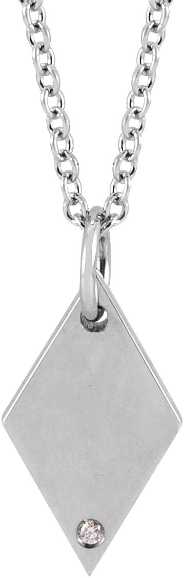 14K White .005 CT Natural Diamond Rhombus 16-18" Necklace 