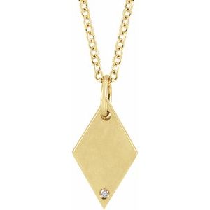 14K Yellow .005 CT Natural Diamond Rhombus 16-18" Necklace 