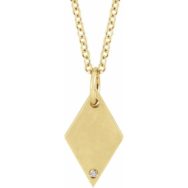 14K Yellow .0025 CT Natural Diamond Rhombus 16-18" Necklace 