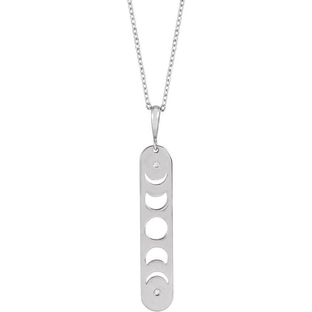 14K White .0075 CTW Diamond Moon Phase Bar 16-18" Necklace