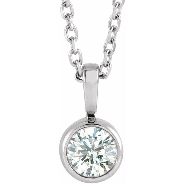 14K White 1/10 CT Natural Diamond Bezel-Set Solitaire 16-18" Necklace