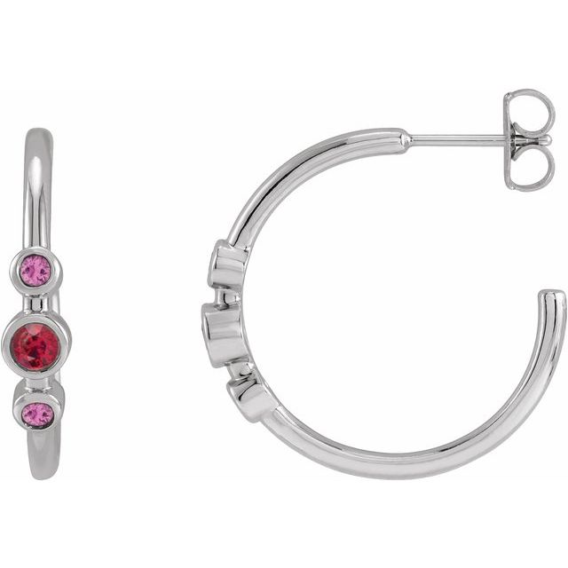 Platinum Natural Ruby & Natural Pink Sapphire Bezel-Set Hoop Earrings