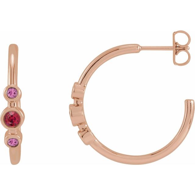 14K Rose Natural Ruby & Natural Pink Sapphire Bezel-Set Hoop Earrings
