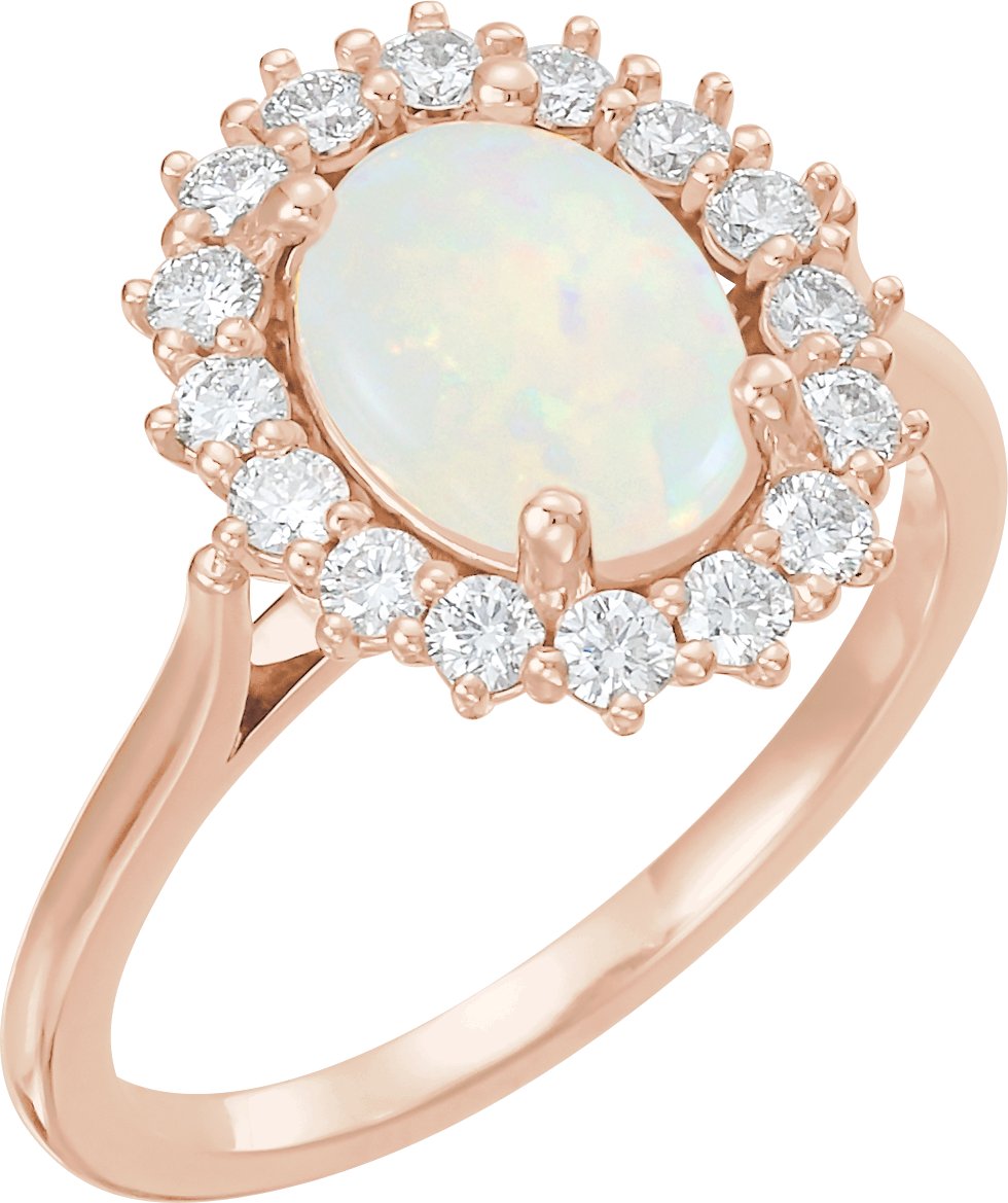 14K Rose Natural White Opal & 3/8 CTW Natural Diamond Ring