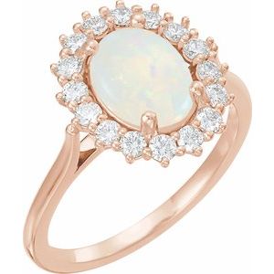 14K Rose Natural White Opal & 3/8 CTW Natural Diamond Ring