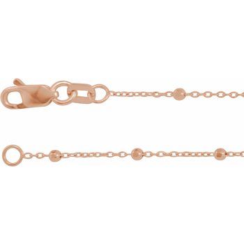 14K Rose 1.7 mm Cable 18 inch Chain with Faceted Beads Ref 17997645
