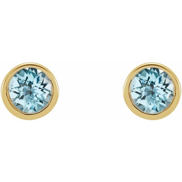 14K Yellow 2.5 mm Round Natural Sky Blue Topaz Micro Bezel-Set Earrings
