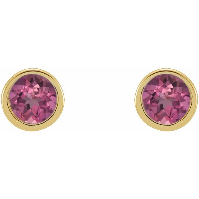 14K Yellow 2.5 mm Round Natural Pink Tourmaline Micro Bezel-Set Earrings