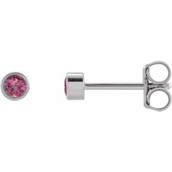 Platinum 2 mm Round Pink Tourmaline Micro Bezel Set Earrings Ref. 17988171