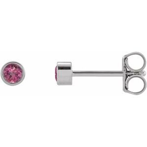 14K White 2.5 mm Round Natural Pink Tourmaline Micro Bezel-Set Earrings