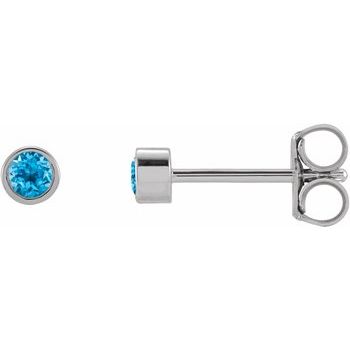 Platinum 2 mm Round Swiss Blue Topaz Micro Bezel Set Earrings Ref. 17988147