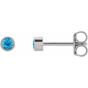 14K White 2.5 mm Round Natural Swiss Blue Topaz Micro Bezel-Set Earrings
