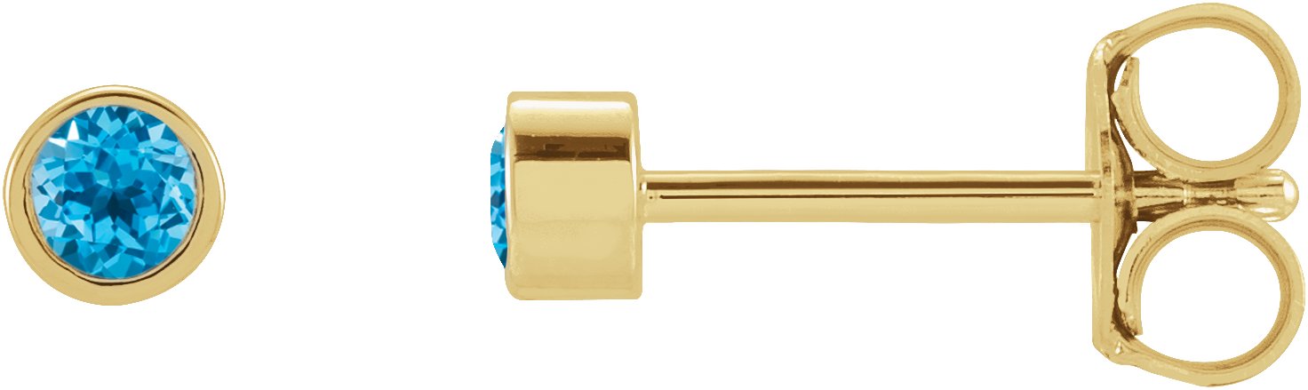 14K Yellow 2.5 mm Round Swiss Blue Topaz Micro Bezel Set Earrings Ref. 17988152