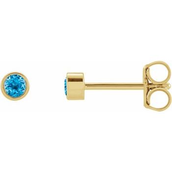 14K Yellow 2.5 mm Round Swiss Blue Topaz Micro Bezel Set Earrings Ref. 17988152