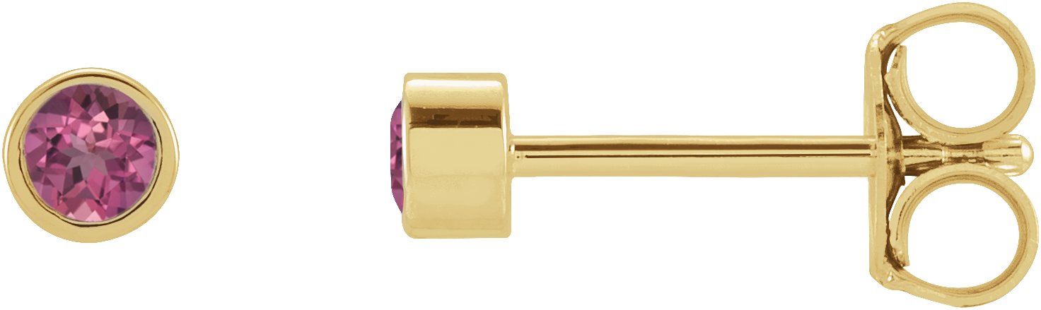 14K Yellow 2.5 mm Round Natural Pink Tourmaline Micro Bezel Single Stud Earring
