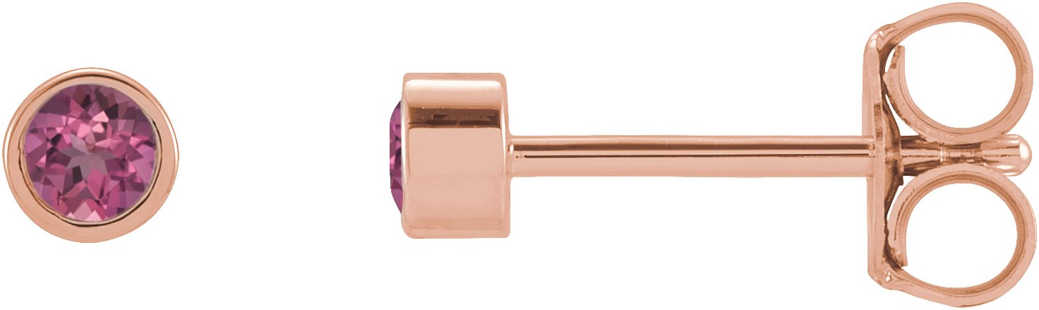 14K Rose 2 mm Round Pink Tourmaline Micro Bezel Set Earrings Ref. 17988170