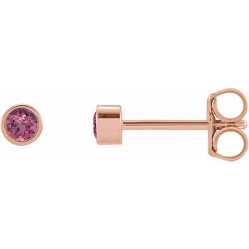 14K Rose 2.5 mm Round Pink Tourmaline Micro Bezel Set Earrings Ref. 17988178