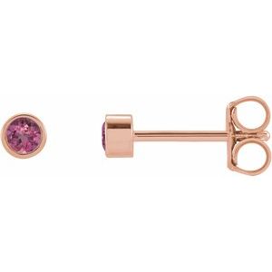 14K Rose 2 mm Round Natural Pink Tourmaline Micro Bezel-Set Earrings