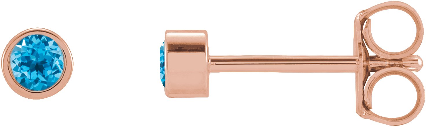14K Rose 2 mm Round Swiss Blue Topaz Micro Bezel Set Earrings Ref. 17988146