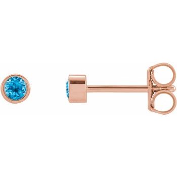14K Rose 2.5 mm Round Swiss Blue Topaz Micro Bezel Set Earrings Ref. 17988154