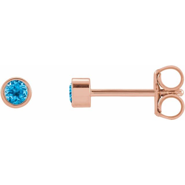 14K Rose 2 mm Round Natural Swiss Blue Topaz Micro Bezel-Set Earrings