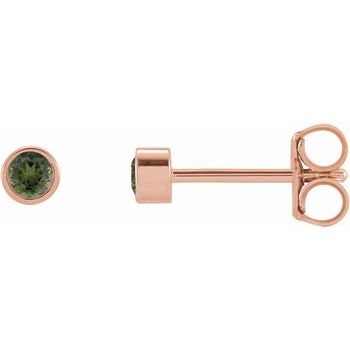 14K Rose 2 mm Round Green Tourmaline Micro Bezel Set Earrings Ref. 17988186