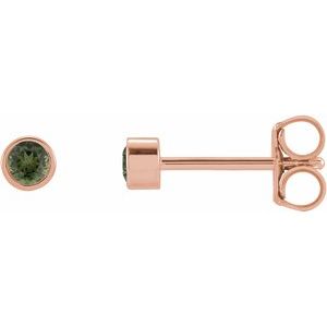 14K Rose 2 mm Round Natural Green Tourmaline Micro Bezel-Set Earrings