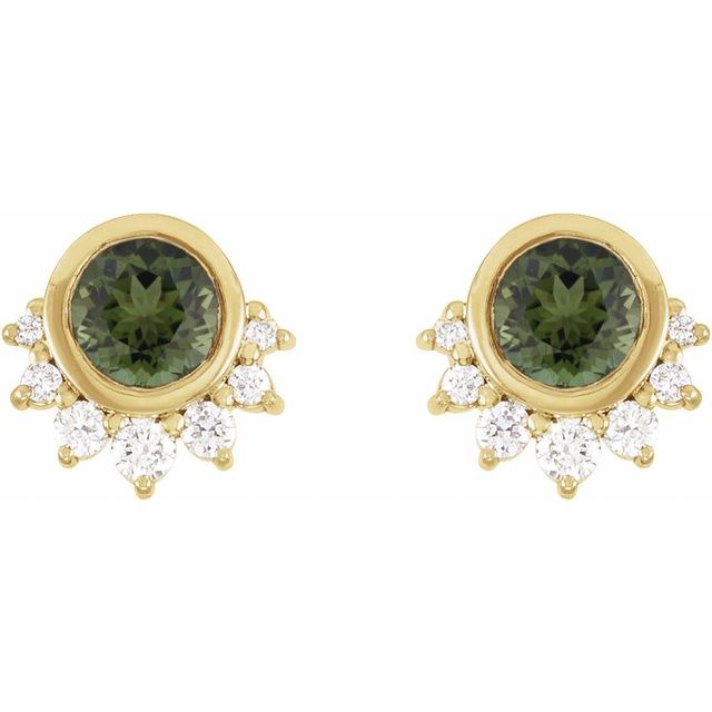 14K Yellow Natural Green Tourmaline & .08 CTW Natural Diamond Earrings