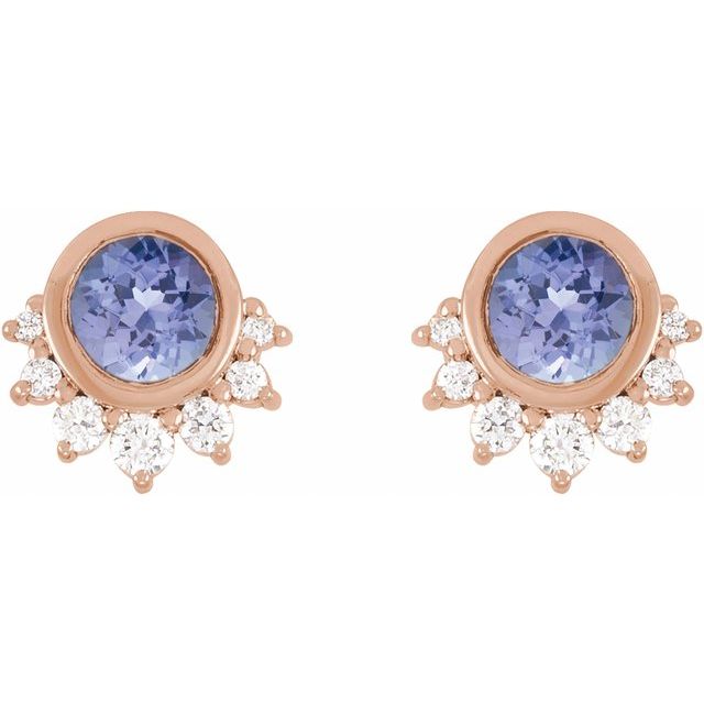14K Rose Natural Tanzanite & .08 CTW Natural Diamond Earrings