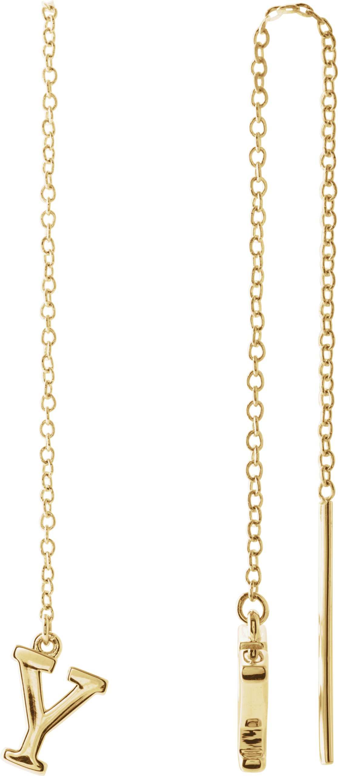 14K Yellow Single Initial Y Chain Earring