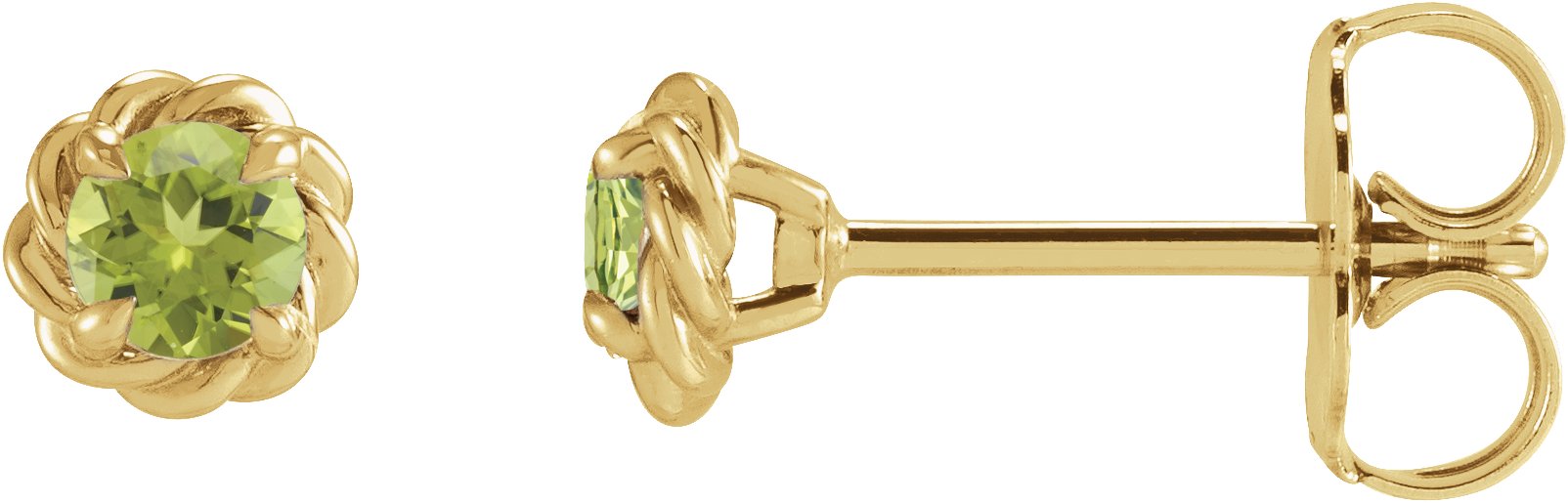 14K Yellow 4.5 mm Natural Peridot Claw-Prong Rope Earrings