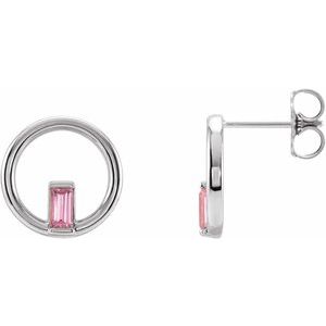 Sterling Silver Natural Pink Tourmaline Circle Earrings