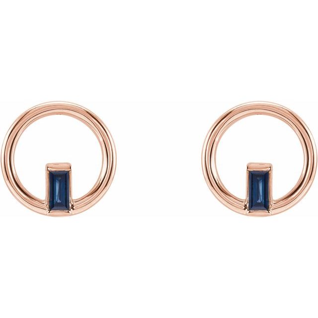 14K Rose Natural Blue Sapphire Circle Earrings