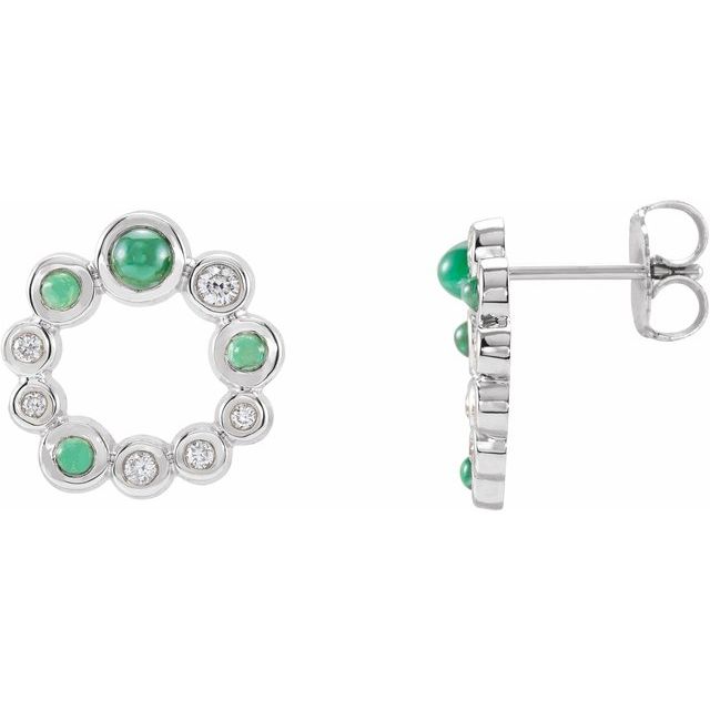14K White Natural Emerald & 1/8 CTW Natural Diamond Earrings