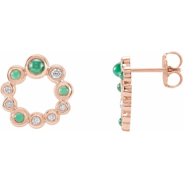 14K Rose Natural Emerald & 1/8 CTW Natural Diamond Earrings