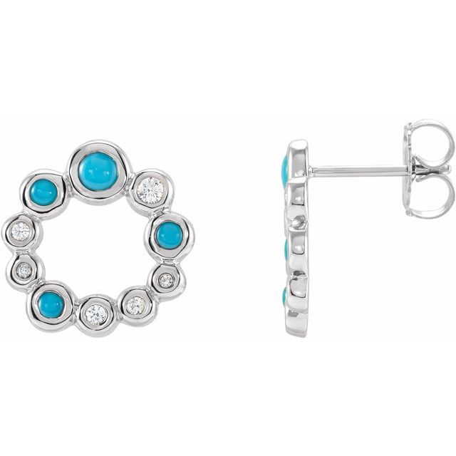 Sterling Silver Natural Turquoise & 1/8 CTW Natural Diamond Earrings