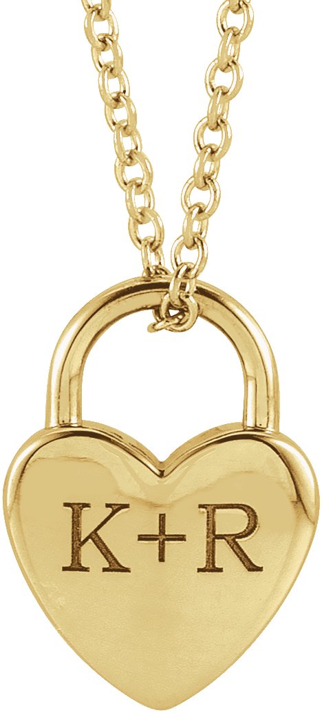 14K Yellow Engravable Heart Lock 16-18 Necklace