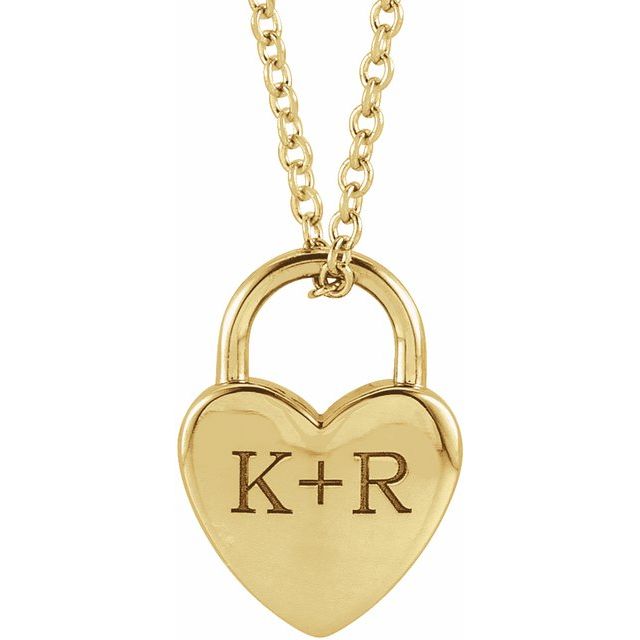 14K Yellow Engravable Heart Lock 16-18 Necklace