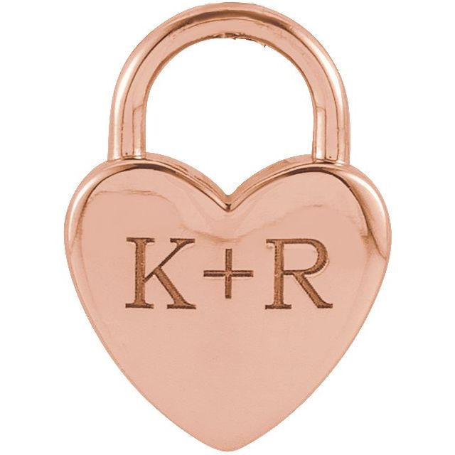 14K Rose Engravable Heart Lock Pendant