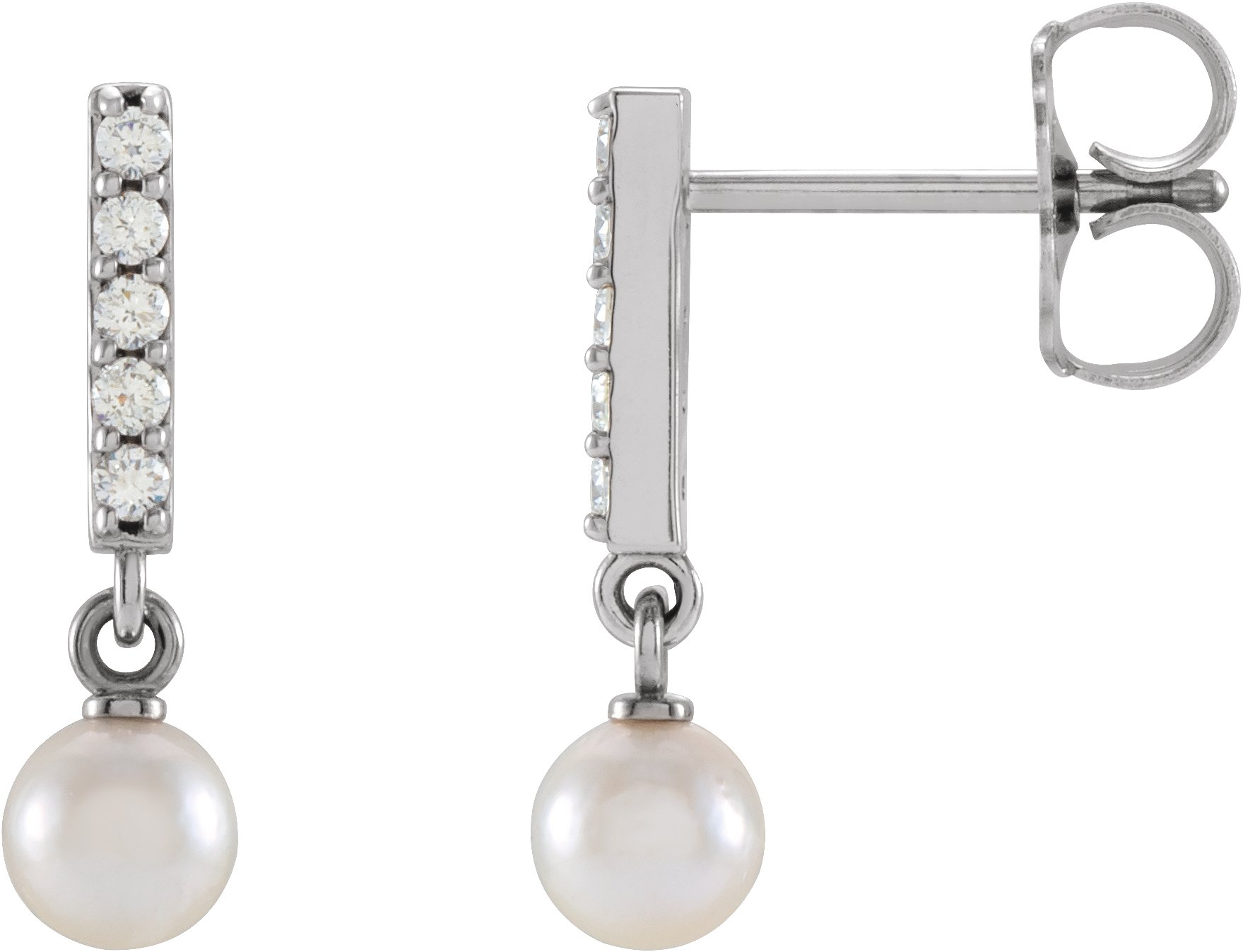 Platinum Bar Earring Mounting for 4 mm Pearl