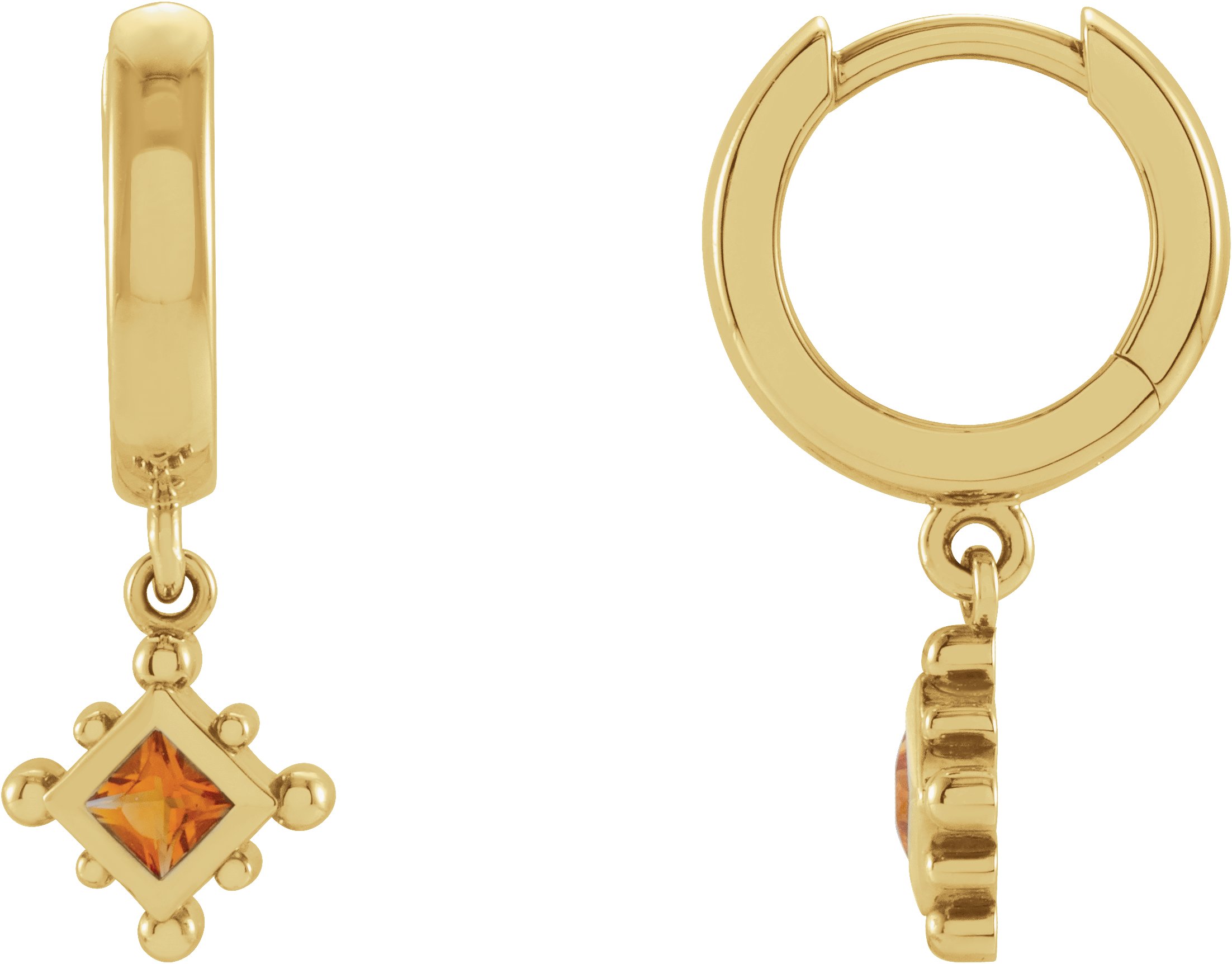 14K Yellow Natural Citrine Beaded Bezel Set Hoop Earrings Ref 18069085